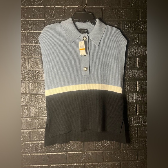 Laundry By Shelli Segal Dusty Blue Collared Knit Top - Picture 1 of 10